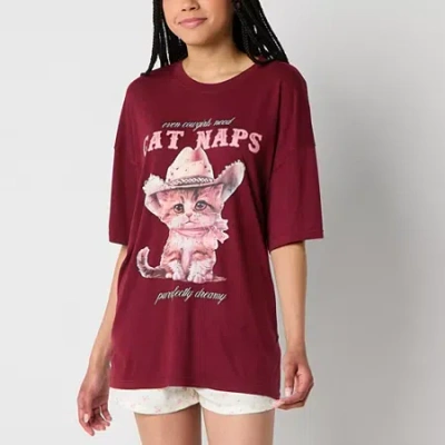 Arizona Body Womens Crew Neck Short Sleeve Juniors Pajama Top In Red