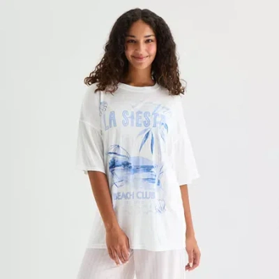 Arizona Body Womens Crew Neck Short Sleeve Juniors Pajama Top In White