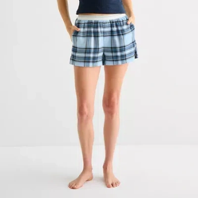 Arizona Body Womens Flannel Juniors Pajama Shorts In Blue