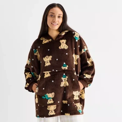 Arizona Body Womens Fleece Hooded Long Sleeve Juniors Nightgown In Brown