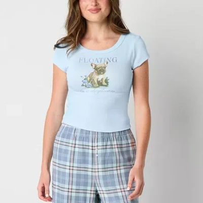 Arizona Body Womens Rib Crew Neck Short Sleeve Juniors Pajama Top In Blue