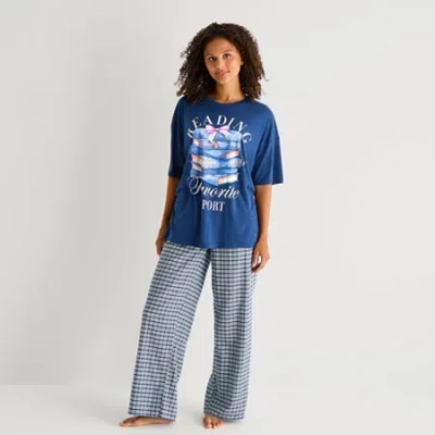 Arizona Body Womens Round Neck Short Sleeve Juniors Pajama Top In Blue