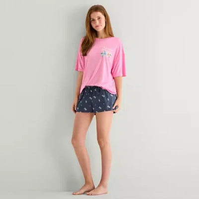 Arizona Body Womens Round Neck Short Sleeve Juniors Pajama Top In Multi