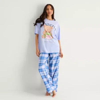 Arizona Body Womens Round Neck Short Sleeve Juniors Pajama Top In Purple