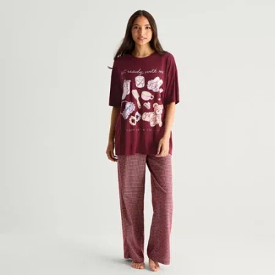 Arizona Body Womens Round Neck Short Sleeve Juniors Pajama Top In Red