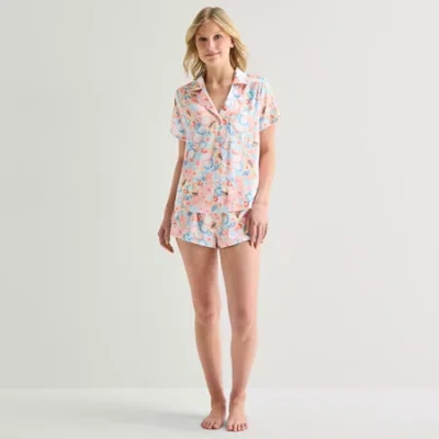 Arizona Body Womens Satin Short Sleeve 2-pc. Juniors Pajama Set In Blue