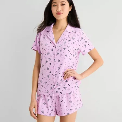 Arizona Body Womens Short Sleeve 2-pc. Juniors Pajama Set In Purple