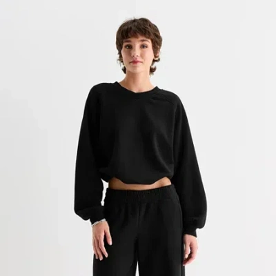 Arizona Bubble Hem Womens Juniors V Neck Long Sleeve Sweatshirt In Black