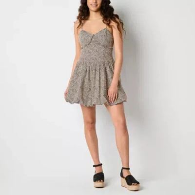 Arizona Bubble Hem Womens Sleeveless Juniors Cheetah Babydoll Dress In Brown