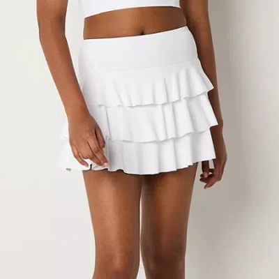 Arizona Built In Shorts Womens Juniors Mid Rise Full Skirt In White