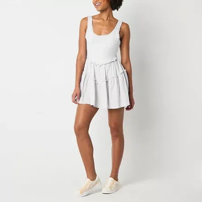 Arizona Built In Shorts Womens Juniors Sleeveless Skater Dress In White
