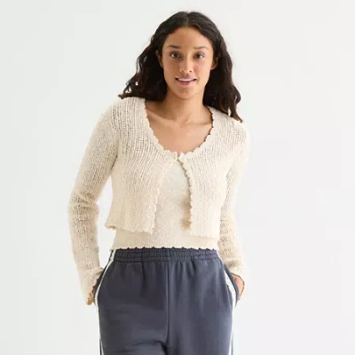 Arizona Cami With Cardigan Womens Long Sleeve Button Juniors Cardigan In White