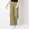 Arizona Cargo Womens Juniors Wide Leg Low Rise Flat Front Pant In Green