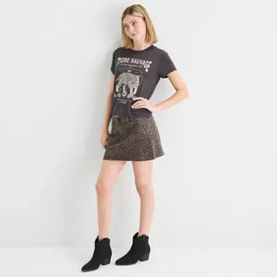 Arizona Cheetah Womens Juniors Denim Skirt In Brown