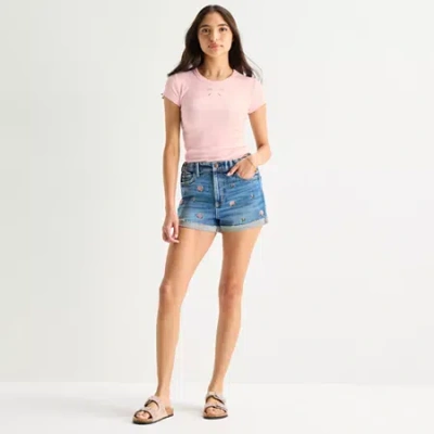 Arizona Curvy Womens 2 1/2" Mid Rise Juniors 1 Pair Denim Short In Blue