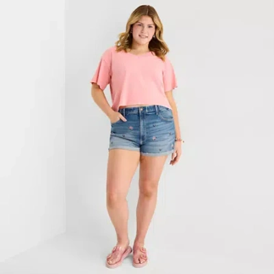 Arizona Curvy Womens 2 1/2" Mid Rise Juniors Plus Denim Short In Blue