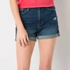 Arizona Curvy Womens High Rise Juniors Denim Short In Blue