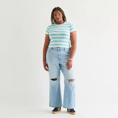 Arizona Curvy Womens Juniors Plus High Rise Straight Leg Jean In Blue