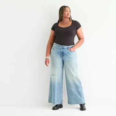 Arizona Curvy Womens Juniors Plus Low Rise Baggy Fit Jean In Blue