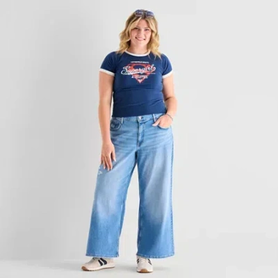 Arizona Curvy Womens Juniors Plus Low Rise Baggy Fit Jean In Blue