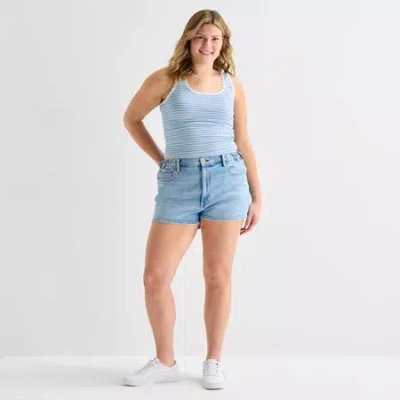 Arizona Curvy Womens Mid Rise Juniors Denim Short In Blue