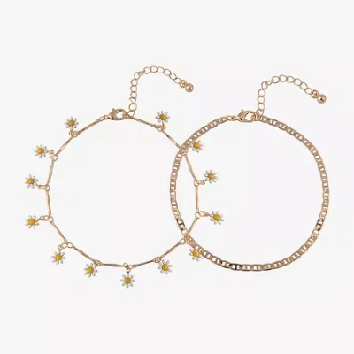 Arizona Daisy Womens 9 Inch Cable Flower Ankle Bracelet In Gold
