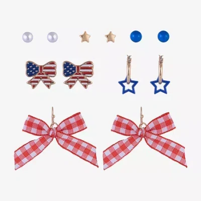 Arizona Girls Bow 6 Pair Earring Set In Multi