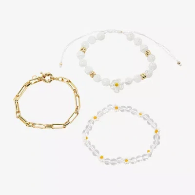 Arizona Gold Tone Beaded & Charm Womens 3-pc. Bracelet Set In White