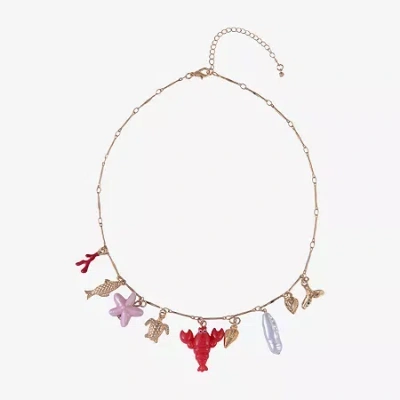 Arizona Gold Tone Lobster Starfish Womens 16 Inch Pendant Necklace In Multi