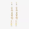 Arizona Gold Tone Stud & Drop Womens Flower 6 Pair Earring Set In Multi