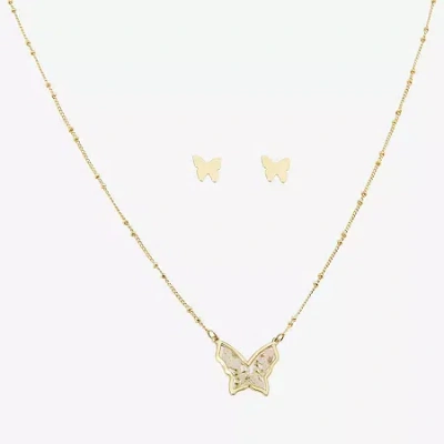 Arizona Gold Tone Stud Earrings & Pendant Necklace Womens Butterfly 2-pc. Jewelry Set In Yellow