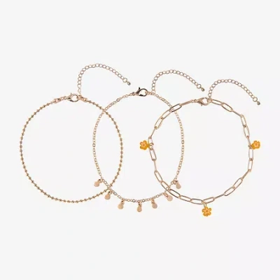 Arizona Gold Tone Womens 9 Inch Paperclip Flower Ankle Bracelet