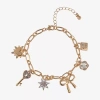 Arizona Gold Tone Womens Bow Heart Keys Charm Bracelet In Gold