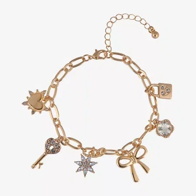 Arizona Gold Tone Womens Bow Heart Keys Charm Bracelet