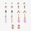 Arizona Gold Tone Womens Flower Heart 9 Pair Earring Set In Multi
