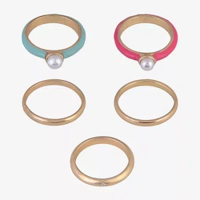 Arizona Gold Tone Womens Simulated Pearl Ring Set In Multi