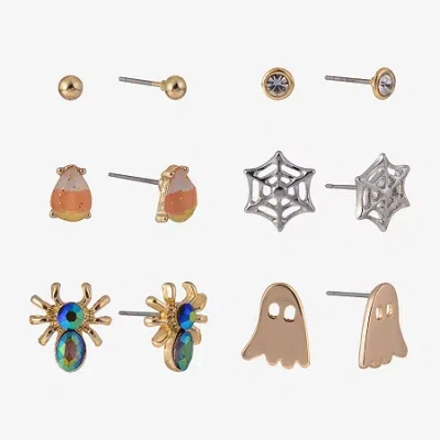 Arizona Halloween Gold Tone Womens Blue Glass 6 Pair Earring Set In Multi