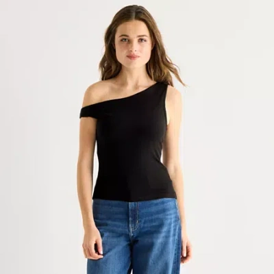 Arizona Juniors Asymmetrical Neck Sleeveless T-shirt In Black