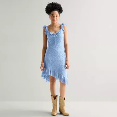 Arizona Juniors Short Sleeve Fit + Flare Dress In Blue