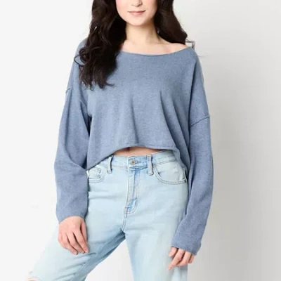 Arizona Juniors Womens Boat Neck Long Sleeve Striped Pullover Sweater In Blue