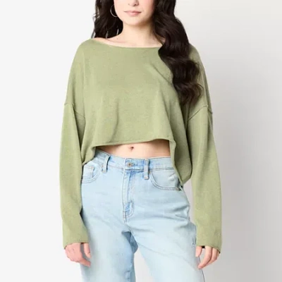 Arizona Juniors Womens Boat Neck Long Sleeve Striped Pullover Sweater In Green