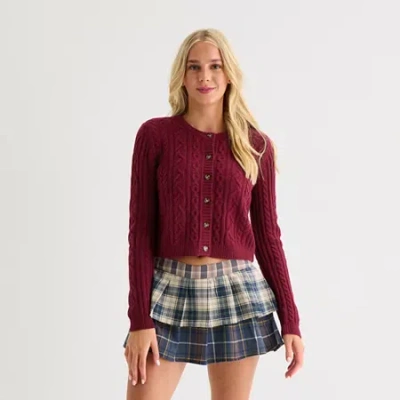 Arizona Juniors Womens Crew Neck Long Sleeve Cable Knit Pullover Sweater In Red