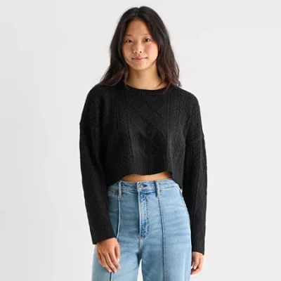 Arizona Juniors Womens Crew Neck Long Sleeve Pullover Sweater In Black