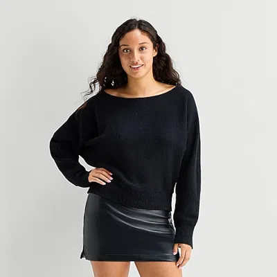 Arizona Juniors Womens Crew Neck Long Sleeve Pullover Sweater In Black