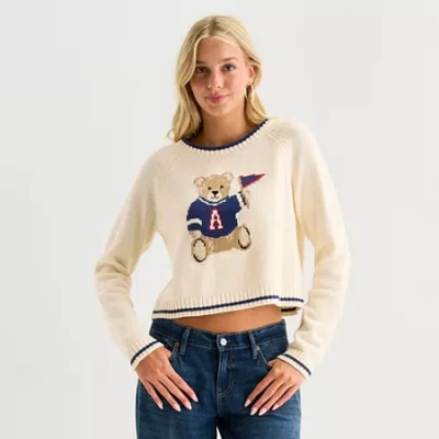 Arizona Juniors Womens Crew Neck Long Sleeve Pullover Sweater In Blue