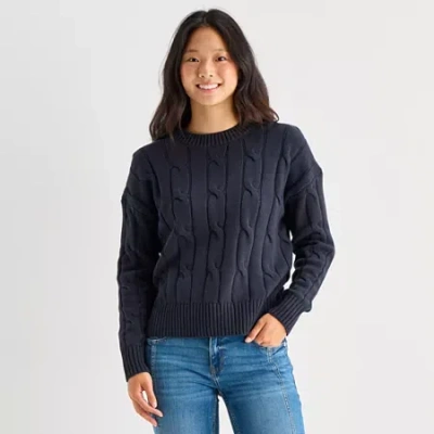 Arizona Juniors Womens Crew Neck Long Sleeve Pullover Sweater In Blue