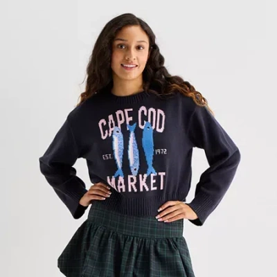Arizona Juniors Womens Crew Neck Long Sleeve Pullover Sweater In Blue