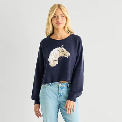 Arizona Juniors Womens Crew Neck Long Sleeve Pullover Sweater In Blue
