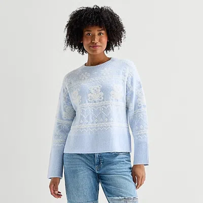 Arizona Juniors Womens Crew Neck Long Sleeve Pullover Sweater In Blue