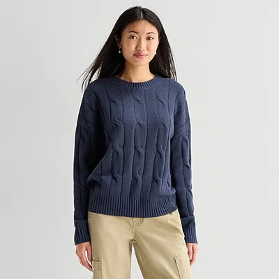 Arizona Juniors Womens Crew Neck Long Sleeve Pullover Sweater In Blue